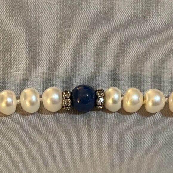 Faux Pearl and Lapis/Jewel Glass Necklace - 19" Long - Preowned - CL - Picture 3 of 3